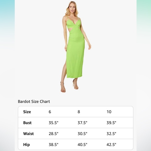Bardot Green Cut Out Midi Dress with Side Slit - Size 6/M - Picture 9 of 9